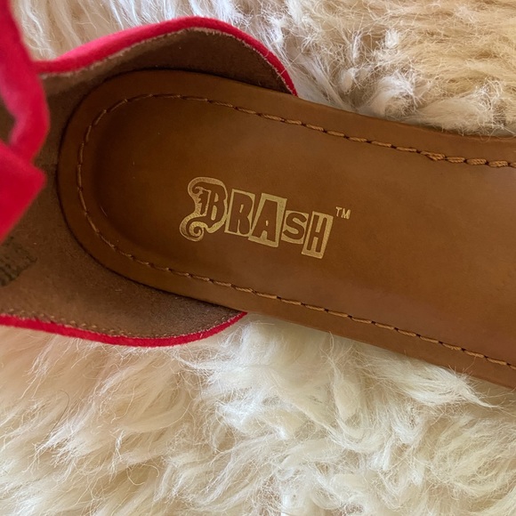 Brash Raspberry Ankle Tie Sandals with Fluffy Faux Suede Strap - Picture 10 of 13